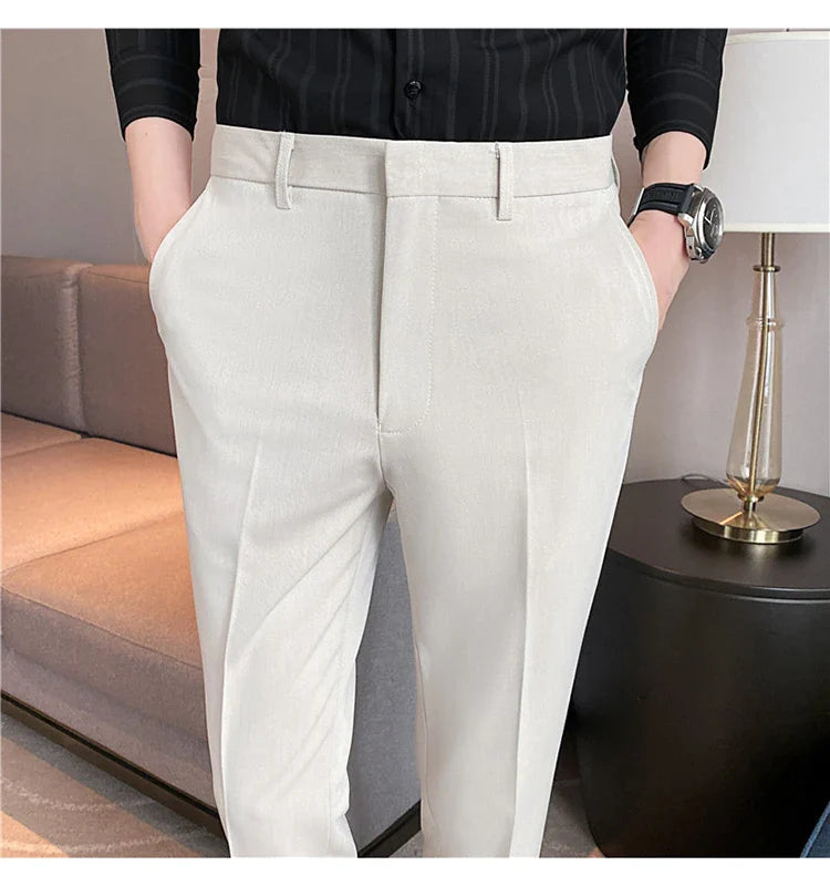 Men Solid Boutique Suits Pants Male Formal Wear Wedding Dress Trousers Quality Men British Style Business Casual Suit Pants 36