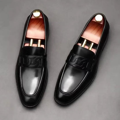 Metal Buckle Leather Shoes For Men Luxury Slip-on Genuine Leather Business Formal Shoes Groom Wedding Shoes