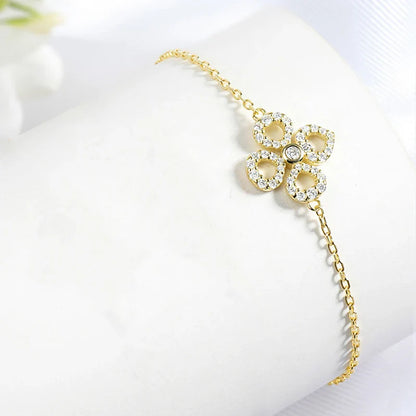 Adjustable Flower Moissanite Bracelets for Women Certified Sparkling 18k Plated Ear Jewelry 100% 925 Sterling Silver