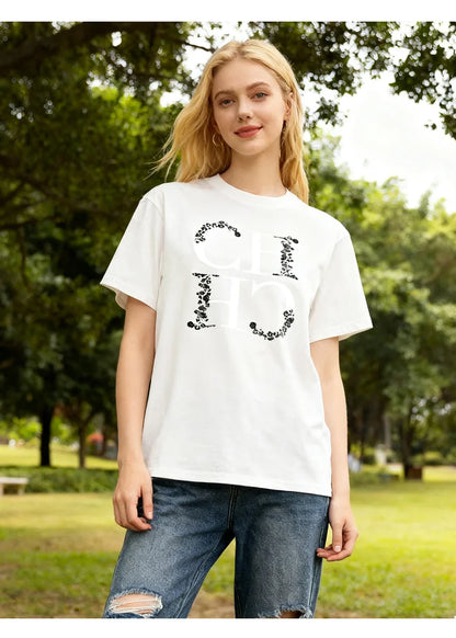 Letter Printed Fashionable Black T-shirt Trendy Streetwear Fashionable Men's and Women's Casual Loose Short Sleeved Top