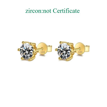 0.1-3CT Certified Moissanite Stud Earring for Women Classic Sparkling Lab Diamond Sterling Silver 925 Jewelry 6-Claws