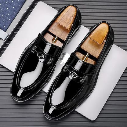 Men's Leather Shoes Genuine Leather High-end Brand One-pedal Formal Business 2025 New Shoes Glossy Doudou  Wedding  Dress Shoes