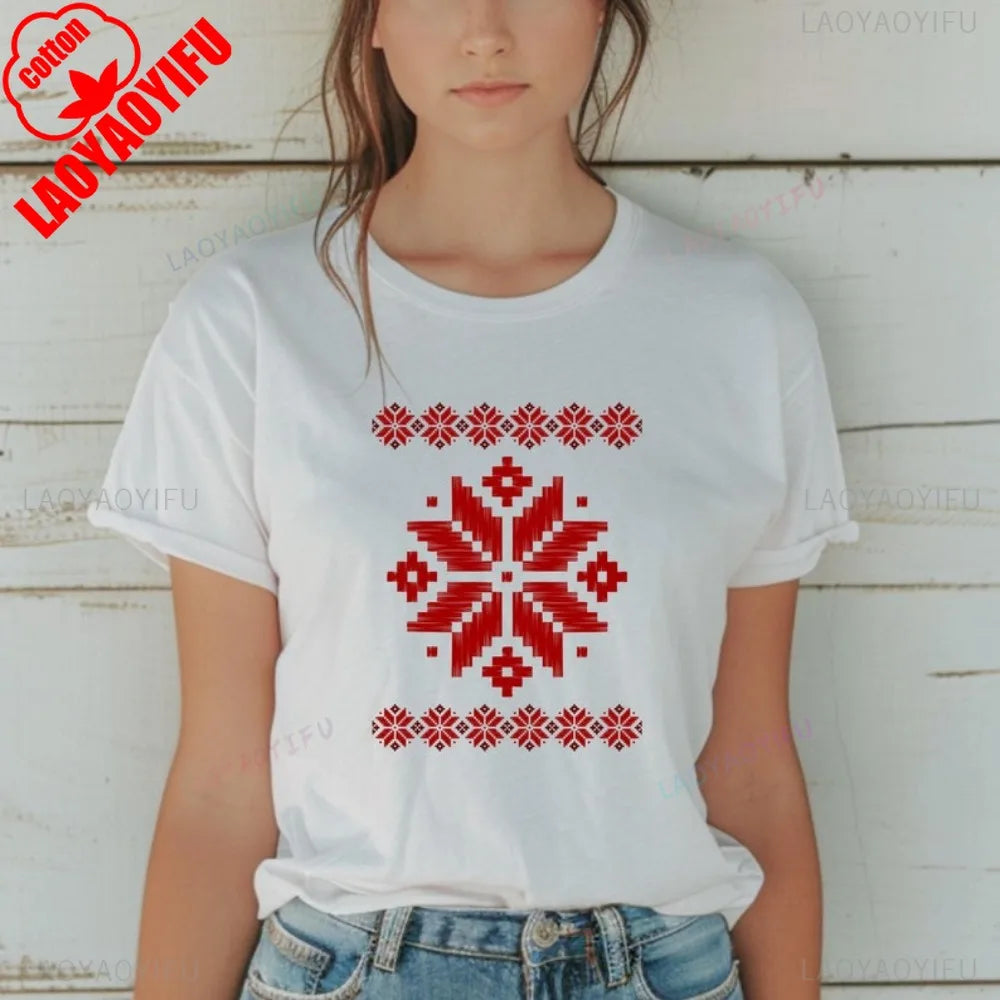 Shirt Ornament Print Shirt Ukraine Shirt Ukrainian T-shirt Gift for Women High Quality Cotton Tops Creativity Style