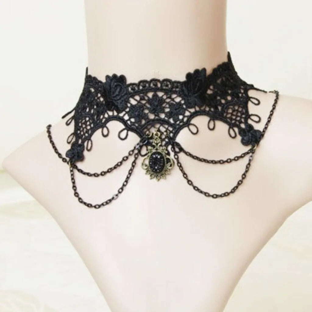Punk Black Sexy Lace Chokers Necklace For Women Fashion Retro Clavicle Chain Halloween Collar Choker Steampunk Gifts