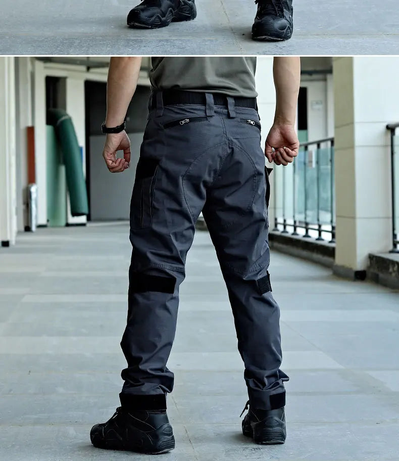 Wear-Resistant Outdoor Tactical Pants Mens Casual T-shirt Cargo Trousers Multi-pocket Waterproof Pant Hiking Training Workwear