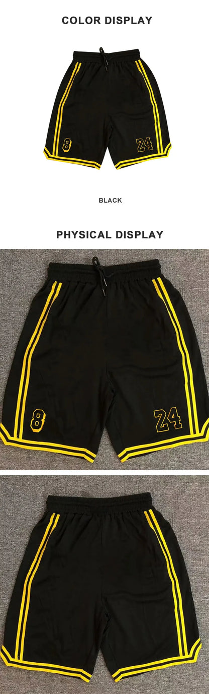 New Summer Men's Shorts Black And Yellow Patchwork No.8 And 24 Basketball Pants Casual Fitness Jogging Street Ball Sweatpants