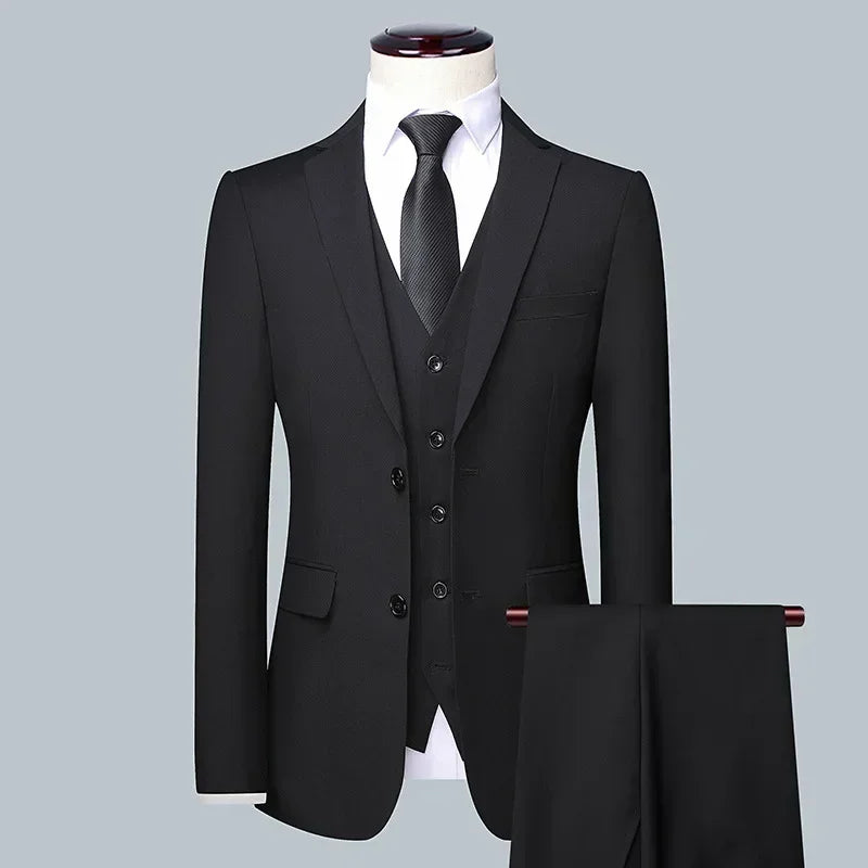 Suit  Outdoor Gentleman Solid-color Men's Fashionable Formal Business Wedding Hosting Banquets Casual and Fitted Gentle Suit