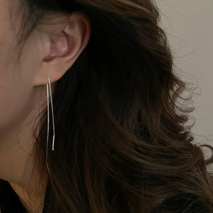 Retro Classic Long Tassel Ear Line Drop Dangle Earring for Women Charm Silver Color Stainless Steel Chain Hanging Earing Jewelry