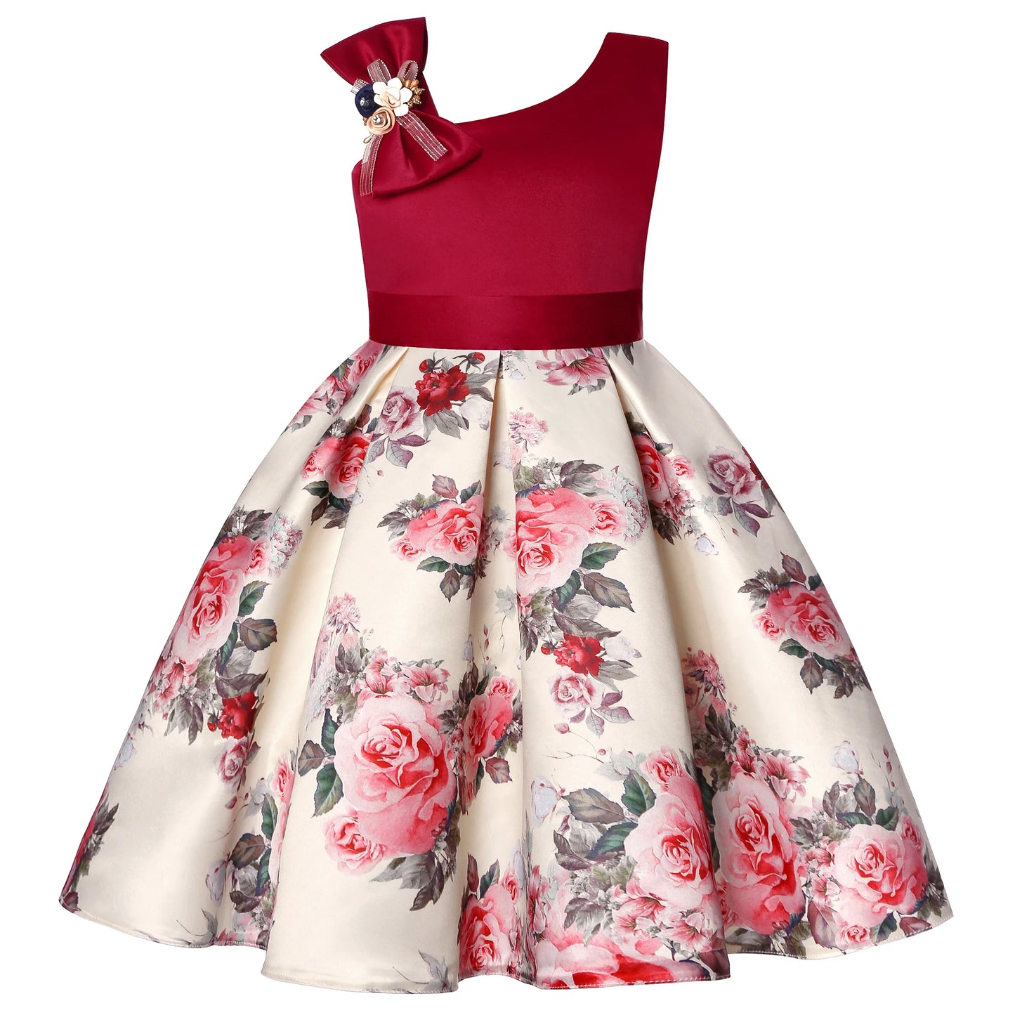 Off-the-Shoulder Dress European and American Princess Dress Girls' Printed Formal Dress Children's Hostess Dress