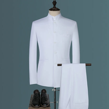 Suit (Blazer+ Vest + Pants) Men's Fashion Gentleman Business Outdoor Standing Collar Gentleman Wedding Work Casual MAO Suit
