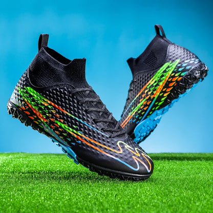 Double Star High-Top Soccer Shoes, Men's TF Turf Studs, Professional Training & Match for Boys, Teens, Kids and Adults