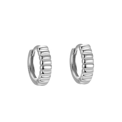 925 Sterling Silver Minimalist Geometry Pleated Huggies Ear Buckle for Women Fashion French Party Hoop Earring Jewelry