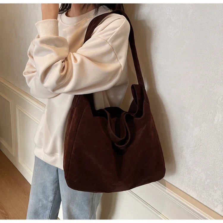Large Capacity Velvet 2024 Hot Selling Tote Bag Zipper Solid Color Popular Fashion Handbag Soft Simple Commuting Shoulder Bag