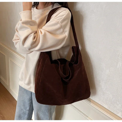 Large Capacity Velvet 2024 Hot Selling Tote Bag Zipper Solid Color Popular Fashion Handbag Soft Simple Commuting Shoulder Bag