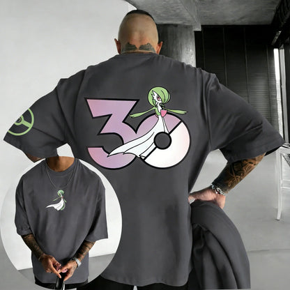 30th Anniversary Gardevoir Printed T-shirt Summer Men's and Women's Loose Casual Hip Hop Trendy Short Sleeve Top