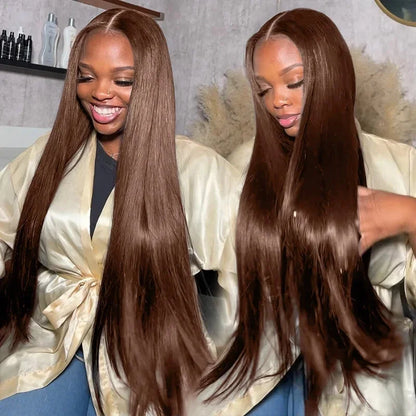 30 36 Inch Chocolate Brown 13x4 Straight Human Hair Lace Front Wig Brazilian Colored 13X6 Transparent Lace Frontal Wig For Women