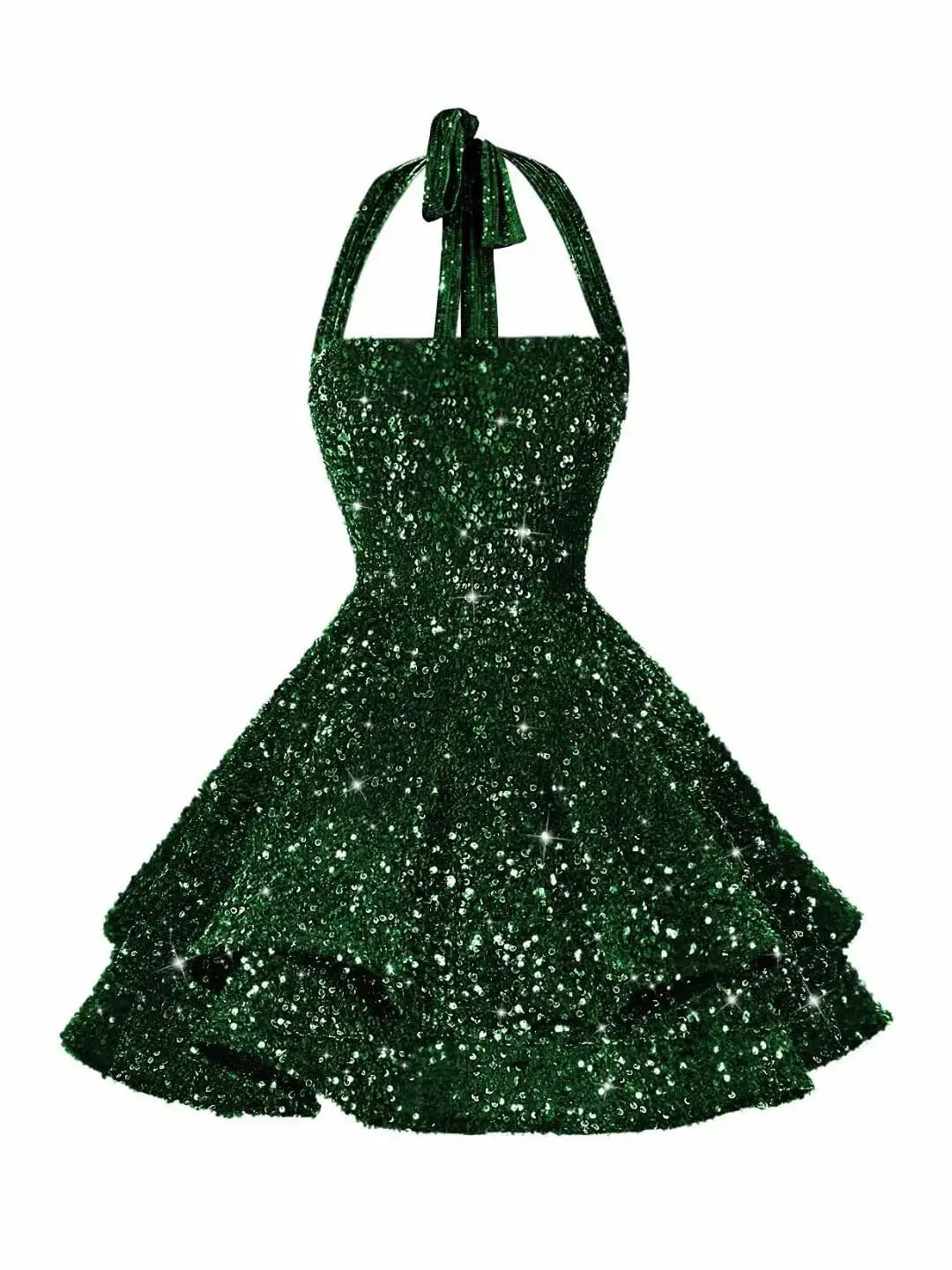 Sequin Short Homecoming Dress for Teens Short Prom Dresses Halter Neck Sparkly Tiered Cocktail Party Gowns