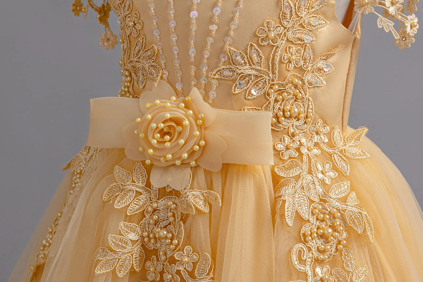 Lace up Tulle Flower Girl Dress Chest with flowers First Communion Ball Gown Wedding Party Bridesmaid Dress Kids 12Y