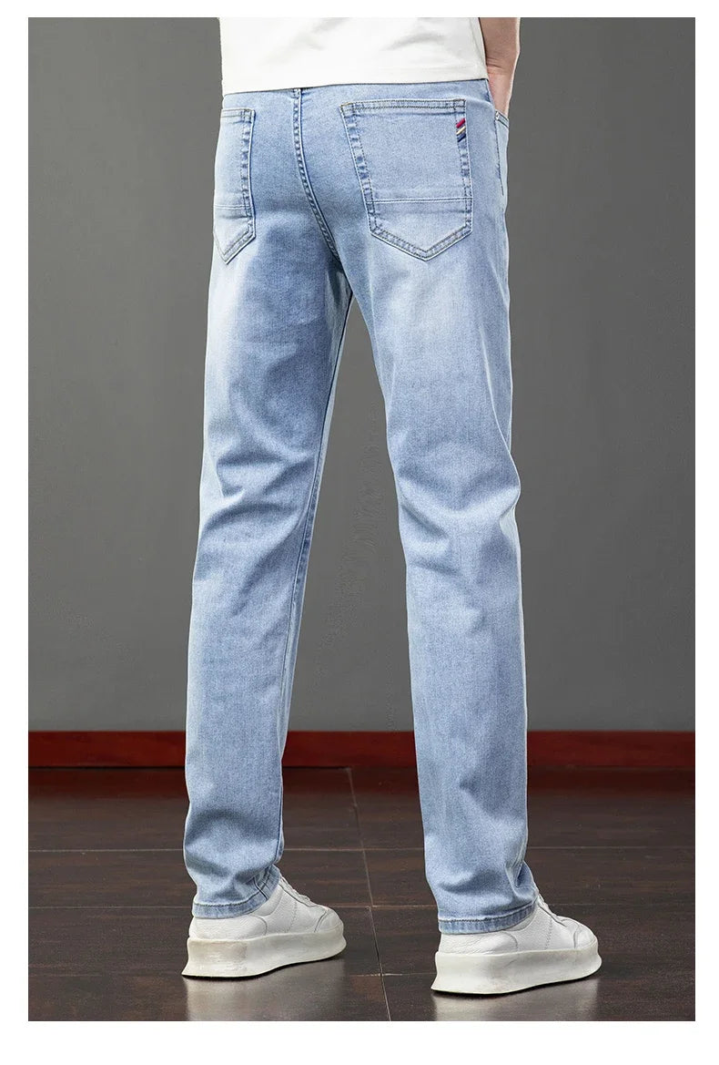 2026 Summer Men's Jeans Slim Fit Jeans Thin Stretch Straight Light Business Casual Denim Long Pants Male Classic Style Brand