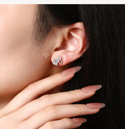 New Bow Earrings Emerald Cut Moissanite Stud Earrings S925 Silver Elegant Dainty Anniversary Wedding Jewelry for Women