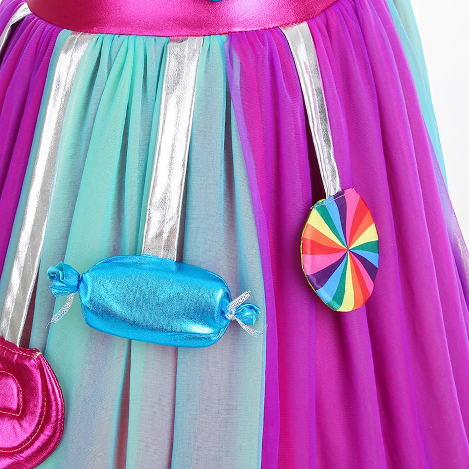2026 New Candy Dress For Baby Girl Purim Carnival Birthday Costume Fancy Rainbow Short Sleeve Cute Dress + Accessories Set
