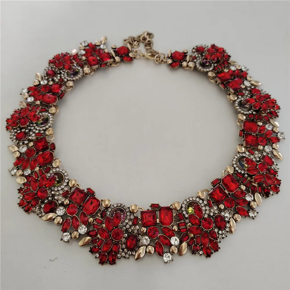 2025 New Fashion Crystal Rhinestones Large Collar Choker Necklace Earrings Women Jewelry Sets Indian Statement Wedding Necklace
