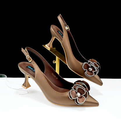 Women's Pointed Toe Shoes and Bag Flower Decoration Simple and elegant party style Suitable for party and daily use