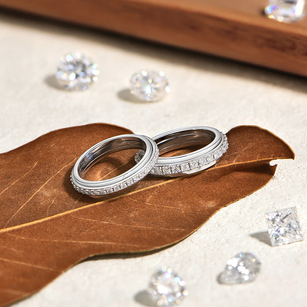 Hot Moissanite Rotating Rings for Women Men 925 Sterling Silver Fidget Anxiety Ring Versatile Daily Wear Simple Jewelry