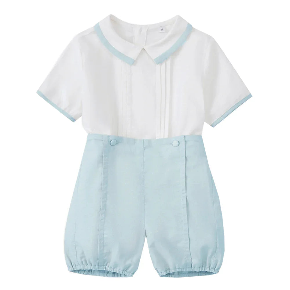 Gentleman Boys Summer Solid 2 Pieces Sets 9 12 18 24 36 Months Toddler Birthday Wedding Outfit Soft Cotton Infant Clothes