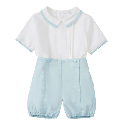 Gentleman Boys Summer Solid 2 Pieces Sets 9 12 18 24 36 Months Toddler Birthday Wedding Outfit Soft Cotton Infant Clothes