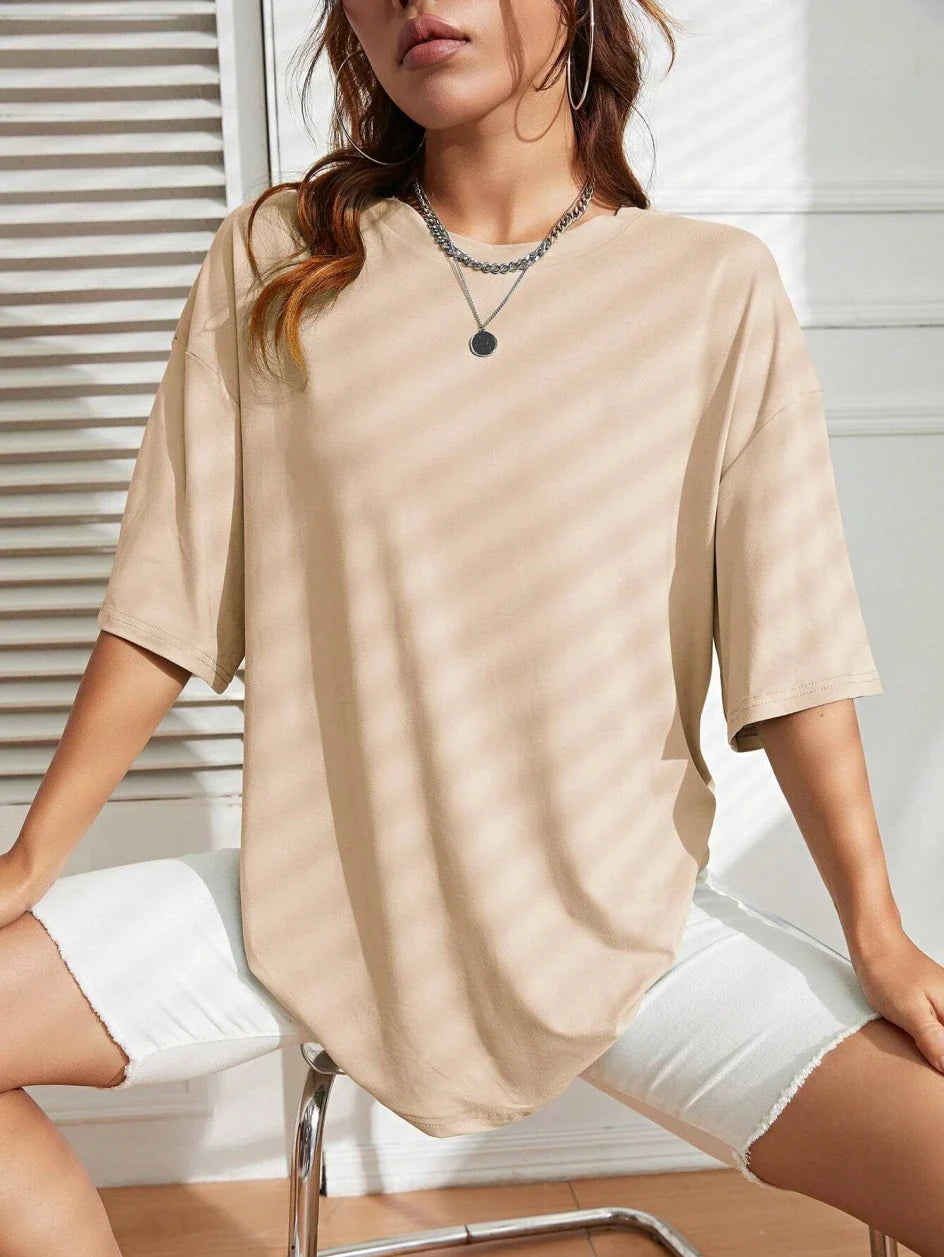 Camiseta Feminina de Manga Curta Cor Sólida para Fitness, Algodão Macio, Respirável, Roupas Confortáveis, Básica, Versátil, Solta