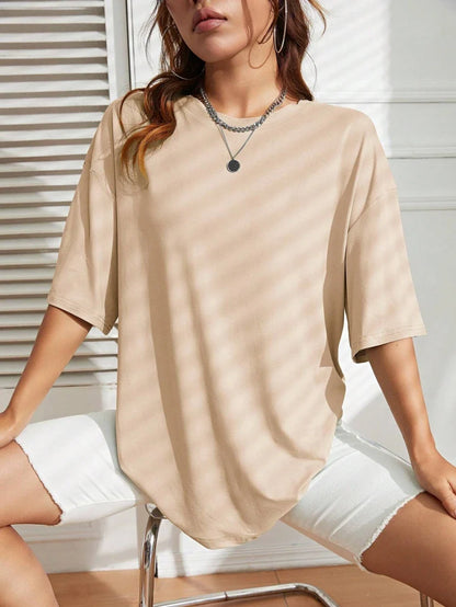 Camiseta Feminina de Manga Curta Cor Sólida para Fitness, Algodão Macio, Respirável, Roupas Confortáveis, Básica, Versátil, Solta