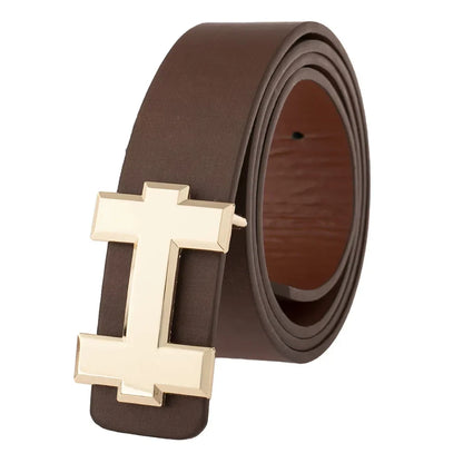 Men's and Women's Casual Fashion Belt  Korean Version Gold Buckle Belt Trendy I-shaped Buckle Belt