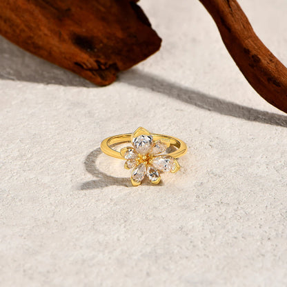 925 Sterling Silver Luxury Women Ring Flowers D VVS1 Moissanite Pear-cut Engagement Band Anniversary Gift Fine Jewelry