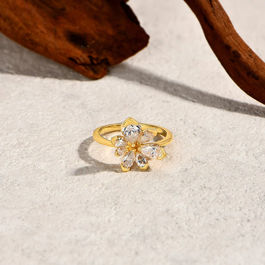 925 Sterling Silver Luxury Women Ring Flowers D VVS1 Moissanite Pear-cut Engagement Band Anniversary Gift Fine Jewelry