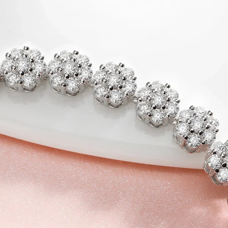 Brilliant Cut Flower Moissanite Tennis Bracelet for Women 1.5mm Gem Full Diamond 925 Sterling Silver Plated 18K Jewelry