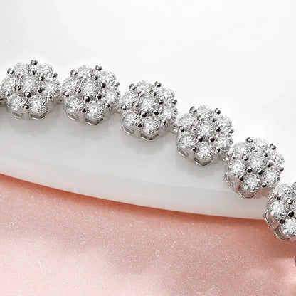 Brilliant Cut Flower Moissanite Tennis Bracelet for Women 1.5mm Gem Full Diamond 925 Sterling Silver Plated 18K Jewelry