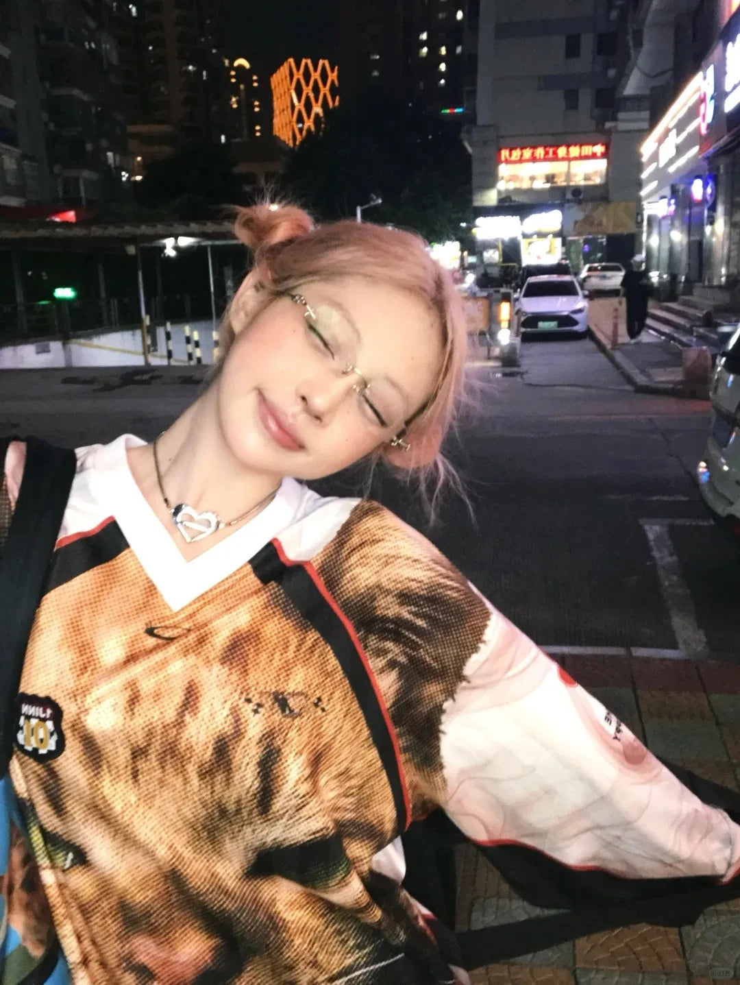 Japanese Y2k Kitten Print Jersey T-shirt Vintage Harajuku V-neck Long Sleeve Cat Tops American Retro Streetwear 2000s