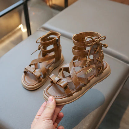 Girls Gladiator Sandals 2025 New Summer Children Fashion Princess High-top Shoes Versatile Kids Causal Beach Holiday Sandals