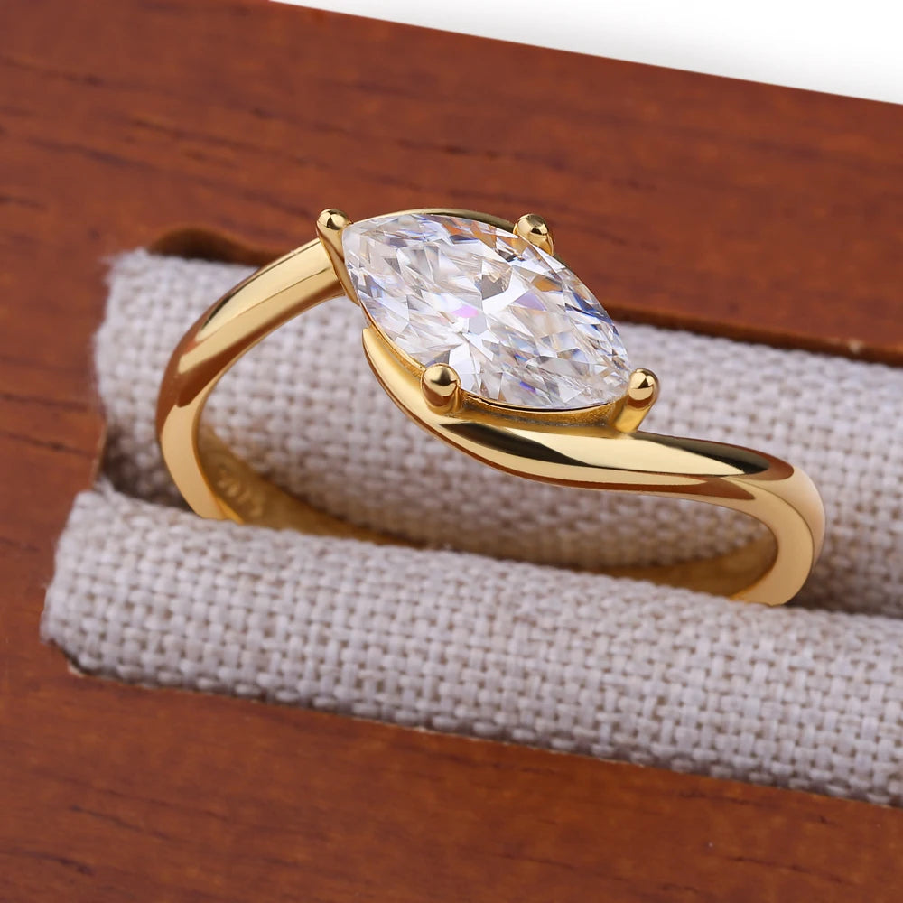 1/2CT Marquise Moissanite Ring S925 Silver 18K Gold Plated for Women Men Solitaire Wedding Band Gift Fine Jewelry with GRA
