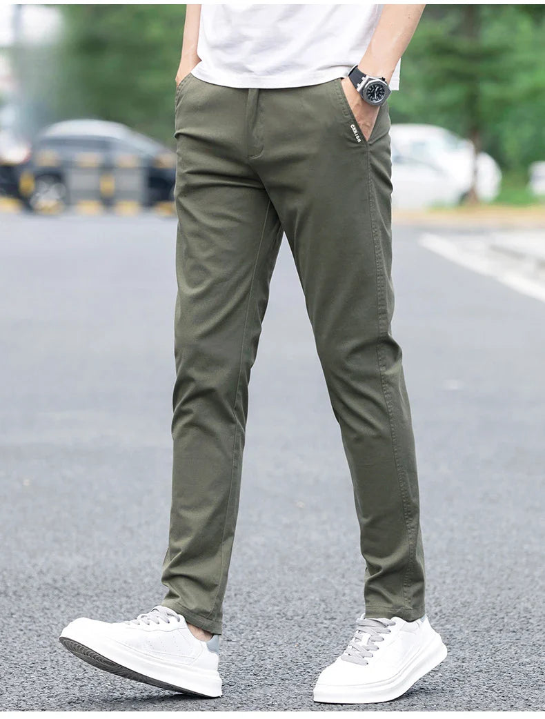 Slim Fit Straight Thin Casual Pants for Men Business Classic Stretch 98% Cotton Soft Spring Summer Trousers Brand Clothing