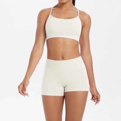 2PCS Yoga Clothes  Halter Yoga Top Set Fitness Gym Suit Crossover Back Sports Underwear Workout Gym Shorts Fitness High Waist