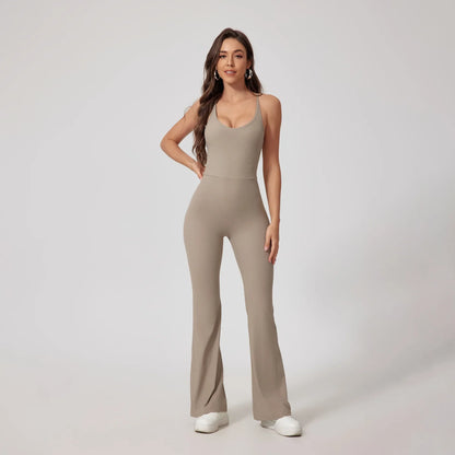 Seamless Yoga Jumpsuit Sets Beautiful Back Tight Hip Lift Trousers Micro Flared Trousers Outdoors Sports Fitness tracksuit Woman