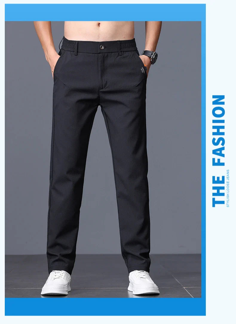 Men's Business Slim Pants Spring Thin Fashion Pocket Casual Trousers Comfortable Letter Labeling Pants Male Clothes