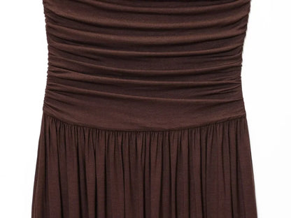 women's new dress elegant sexy off-shoulder fashion pleats details slimming strapless dress