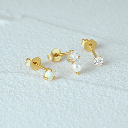 925 Sterling Silver 3pcs/set Cute Chians Stud Earrings Set Fashion Zircon Crystal Women Girls Gift Fine Jewelry Set