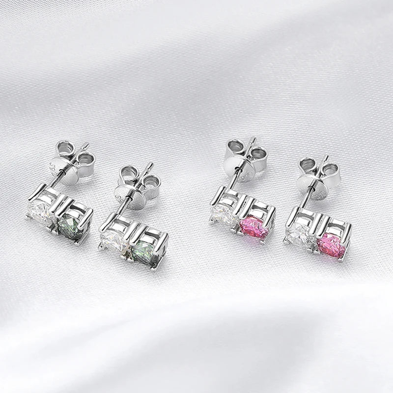 1.2cttw 100% Real Green Moissanite Studs Earrings for Women  Classic Four Claw Ear Studs S925 Sterling Silver Jewelry GRA