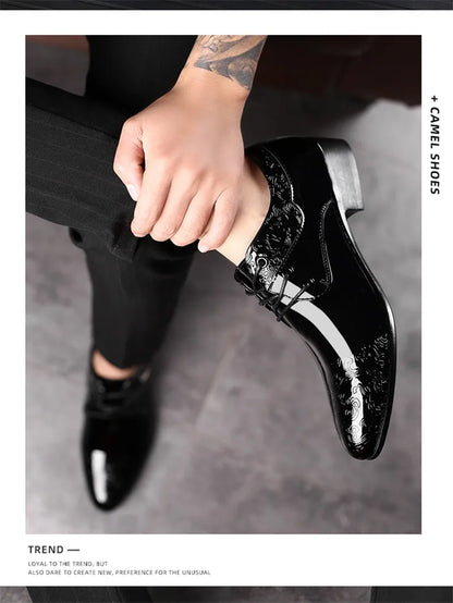 Black Patent Leather Dress Shoes Man Oxfords Shoes Pointed Toe Casual Office Shoes For Men Formal Shoes sapato social masculino