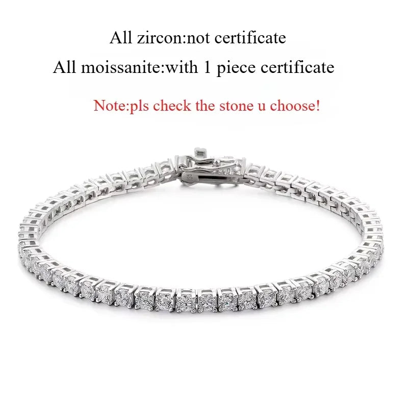 18k Gold Plated Moissanite Tennis Bracelet for Women 3/4/5mm Classic 925 Sterling Silver Certified Bracelet for Men Chain