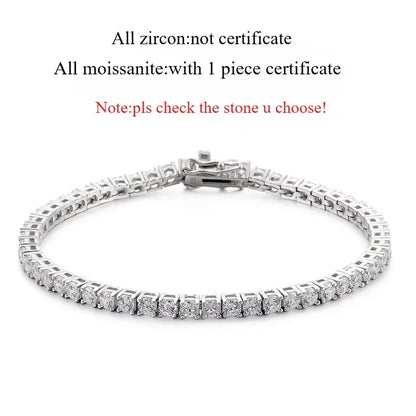 18k Gold Plated Moissanite Tennis Bracelet for Women 3/4/5mm Classic 925 Sterling Silver Certified Bracelet for Men Chain